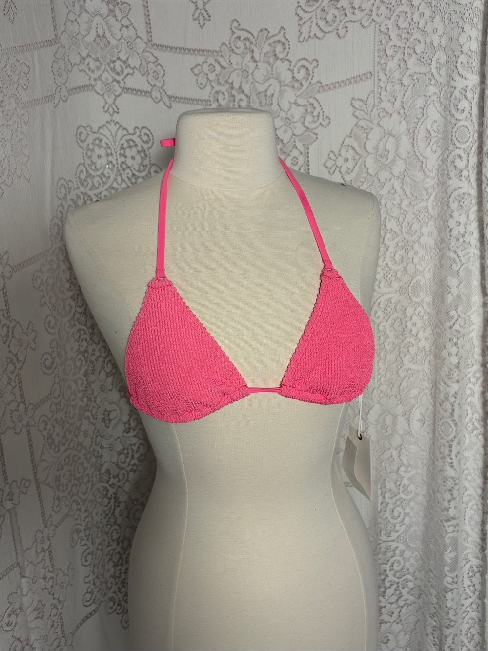 Good American Hot Pink Triangle Bikini Top